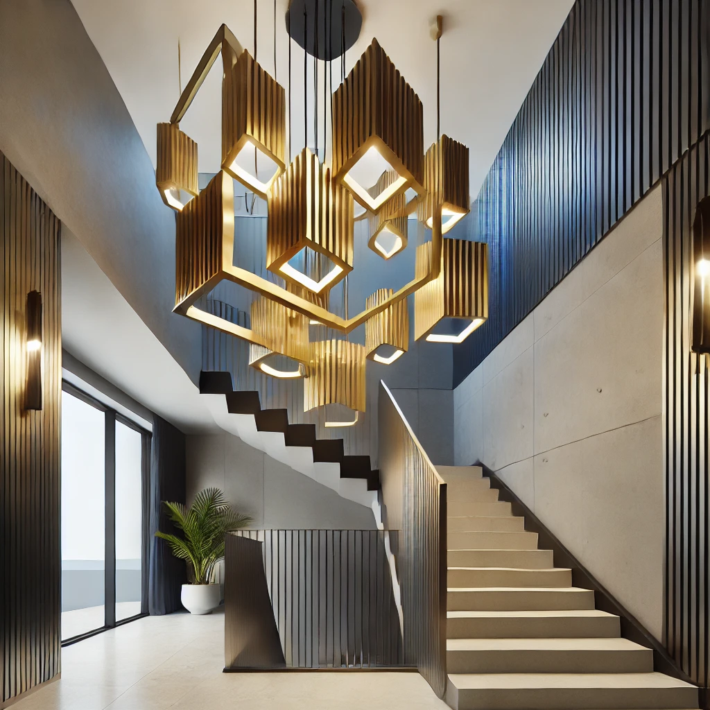 03 - Stairway With Chandelier Ideas For Stairway Geometric Designs
