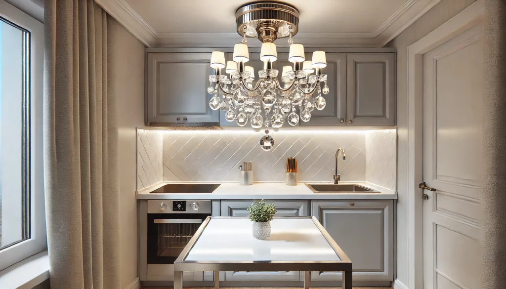 04 - Small Kitchens With Mini Chandeliers Ideas