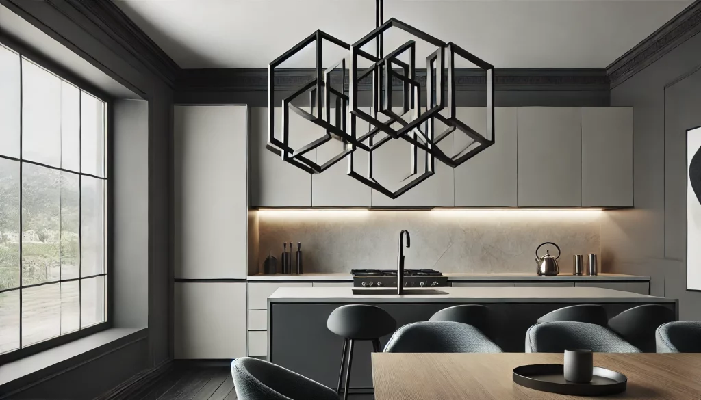 05 - Modern Look Kitchen With Geometric Chandeliers Ideas