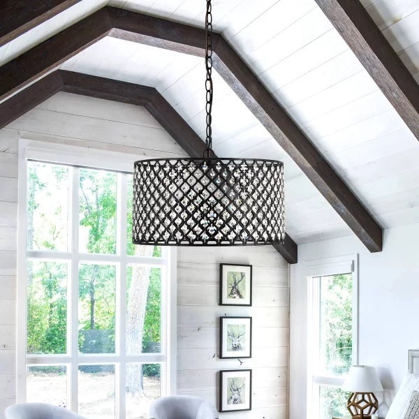 Crystal Beaded Black Drum Chandelier