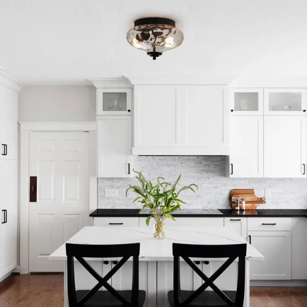 Hammered Glass Flush Mount Ceiling Light on dining room