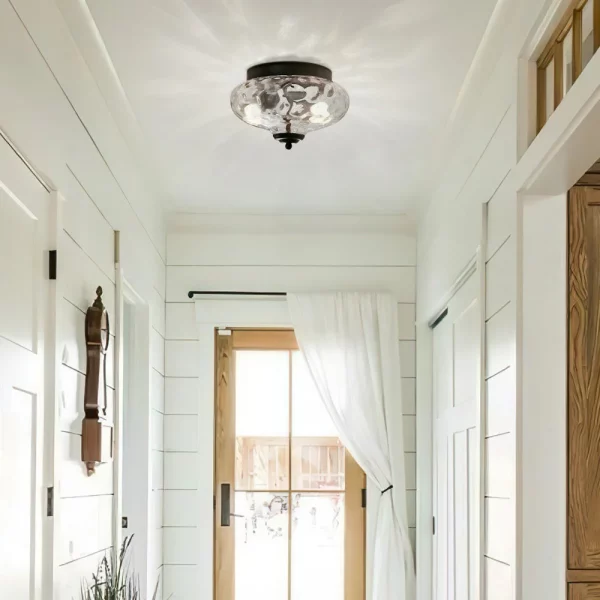 Hammered Glass Flush Mount Ceiling Light on entryway