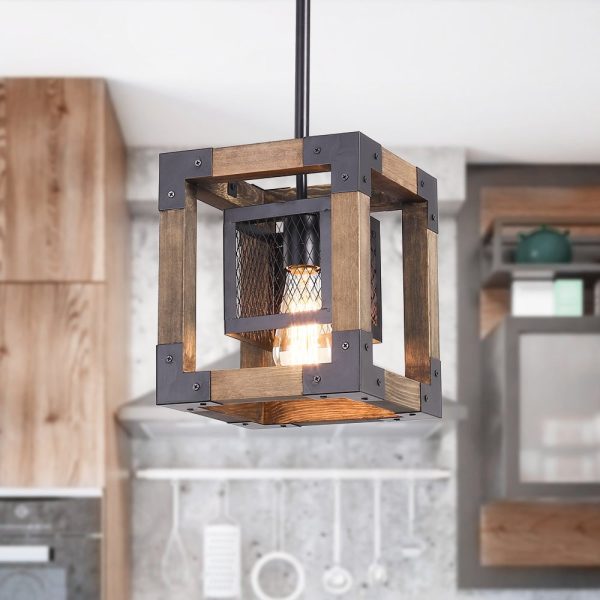 Single Rustic Wood Lantern Pendant Light distressed chalk